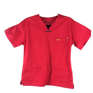 Iguana MBD Women's Scrub Top Size Medium Red Cotton Blend Medical Nursing